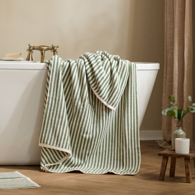 Yard Hebden Striped 100% Cotton Xl Bath Sheet, Forest Green, 100 X 180Cm - image 1