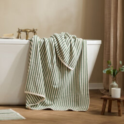 Yard Hebden Striped 100% Cotton Xl Bath Sheet, Forest Green, 100 X 180Cm - thumbnail 1
