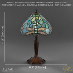 Happy Homewares Handmade Emerald Green Stained Glass 8 Inch Tiffany Lamp With Dragonfly Design - thumbnail 6