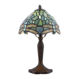 Happy Homewares Handmade Emerald Green Stained Glass 8 Inch Tiffany Lamp With Dragonfly Design - thumbnail 3
