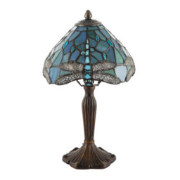 Happy Homewares Handmade Emerald Green Stained Glass 8 Inch Tiffany Lamp With Dragonfly Design - thumbnail 2