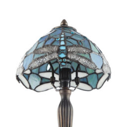 Happy Homewares Handmade Emerald Green Stained Glass 8 Inch Tiffany Lamp With Dragonfly Design - thumbnail 5