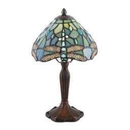 Happy Homewares Handmade Emerald Green Stained Glass 8 Inch Tiffany Lamp With Dragonfly Design - thumbnail 1