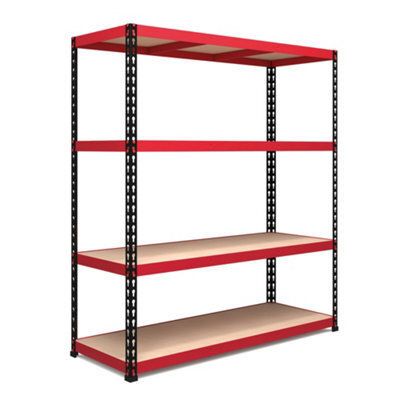 Rb Boss Garage Shelving Units Fastlok 4 Shelf Mdf Red & Black Powder Coated Steel (H)1980mm (W)1830mm (D)610mm - image 1