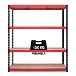 Rb Boss Garage Shelving Units Fastlok 4 Shelf Mdf Red & Black Powder Coated Steel (H)1980mm (W)1830mm (D)610mm - thumbnail 3