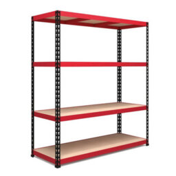 Rb Boss Garage Shelving Units Fastlok 4 Shelf Mdf Red & Black Powder Coated Steel (H)1980mm (W)1830mm (D)610mm