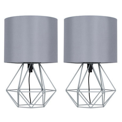 Valuelights Angus Pair Of Angus Grey Metal Basket Cage Style Table Lamps With Grey Fabric Shade - image 1