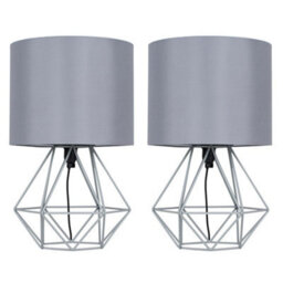 Valuelights Angus Pair Of Angus Grey Metal Basket Cage Style Table Lamps With Grey Fabric Shade - thumbnail 1