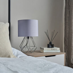 Valuelights Angus Pair Of Angus Grey Metal Basket Cage Style Table Lamps With Grey Fabric Shade - thumbnail 8