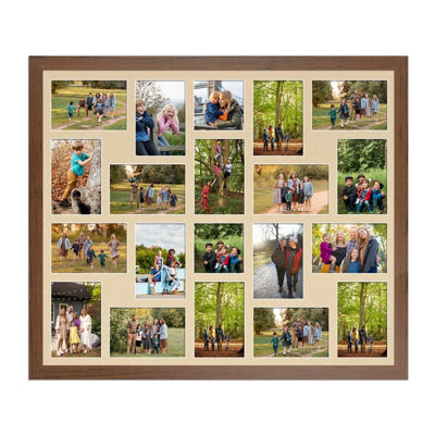 AK Frames 80X70Cm Walnut Modern Multi Photo Frame With Ivory Mount - Holds 20 Apertures (18X) 6X4, (2X) 4X4 Photos - image 1