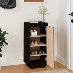 Berkfield Shoe Cabinet Black 35X35X80 Cm Solid Wood Pine - thumbnail 3