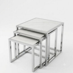Home Luxe Interiors Massa Silver Nest Of Tables Set Of 3 White Marble Modern Tables - thumbnail 1
