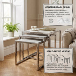 Home Luxe Interiors Massa Silver Nest Of Tables Set Of 3 White Marble Modern Tables - thumbnail 6