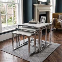 Home Luxe Interiors Massa Silver Nest Of Tables Set Of 3 White Marble Modern Tables - thumbnail 4