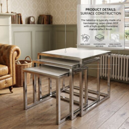 Home Luxe Interiors Massa Silver Nest Of Tables Set Of 3 White Marble Modern Tables - thumbnail 8