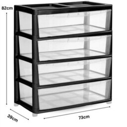 4 Tier Black/clear Jumbo Drawer Large Jumbo Storage Drawer Clear Organizer Plastic Tower Unit Home Office - thumbnail 2