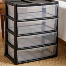 4 Tier Black/clear Jumbo Drawer Large Jumbo Storage Drawer Clear Organizer Plastic Tower Unit Home Office - thumbnail 3