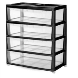 4 Tier Black/clear Jumbo Drawer Large Jumbo Storage Drawer Clear Organizer Plastic Tower Unit Home Office