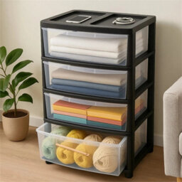 4 Tier Black/clear Jumbo Drawer Large Jumbo Storage Drawer Clear Organizer Plastic Tower Unit Home Office - thumbnail 4