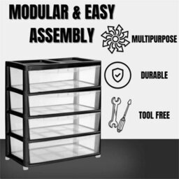 4 Tier Black/clear Jumbo Drawer Large Jumbo Storage Drawer Clear Organizer Plastic Tower Unit Home Office - thumbnail 5