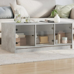 Walplus Coffee Table With Glass Doors Concrete Grey 102X50X42 Cm - thumbnail 1