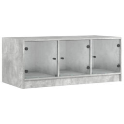 Walplus Coffee Table With Glass Doors Concrete Grey 102X50X42 Cm - thumbnail 2