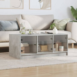 Walplus Coffee Table With Glass Doors Concrete Grey 102X50X42 Cm - thumbnail 3