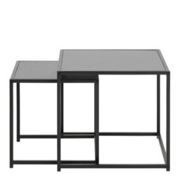 Wyld Haus El Paso Nesting Tables Set Of 2, Black Veneer Tops And Matte Metal Bases - thumbnail 4