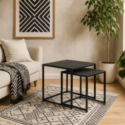 Wyld Haus El Paso Nesting Tables Set Of 2, Black Veneer Tops And Matte Metal Bases - thumbnail 2