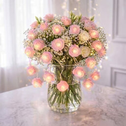 Pink Rose 20 Led String Lights Battery Operated Fairy Lights Romantic Flower Décor (Battery Not Include) - thumbnail 1