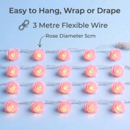 Pink Rose 20 Led String Lights Battery Operated Fairy Lights Romantic Flower Décor (Battery Not Include) - thumbnail 5
