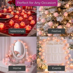 Pink Rose 20 Led String Lights Battery Operated Fairy Lights Romantic Flower Décor (Battery Not Include) - thumbnail 4