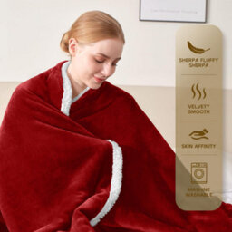 Ameha Sherpa Fleece Throw Blanket Burgundy Soft, Thick & Fluffy Comfort For Sofa, Bed Or Travel, Single Size 130X150Cm - thumbnail 5