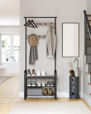 Coat Rack Stand, Free Standing Hall Tree, Coat Stand With Removable Hooks, Bench And Shoe Rack, Height 183 Cm, Steel - image 1