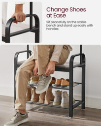 Coat Rack Stand, Free Standing Hall Tree, Coat Stand With Removable Hooks, Bench And Shoe Rack, Height 183 Cm, Steel - thumbnail 8