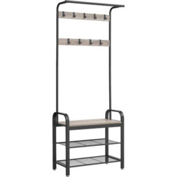 Coat Rack Stand, Free Standing Hall Tree, Coat Stand With Removable Hooks, Bench And Shoe Rack, Height 183 Cm, Steel - thumbnail 3
