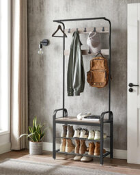 Coat Rack Stand, Free Standing Hall Tree, Coat Stand With Removable Hooks, Bench And Shoe Rack, Height 183 Cm, Steel - thumbnail 2