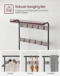Coat Rack Stand, Free Standing Hall Tree, Coat Stand With Removable Hooks, Bench And Shoe Rack, Height 183 Cm, Steel - thumbnail 5