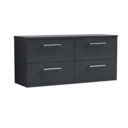 Balterley Bramshall Modern Bathroom 1200mm Wall Hung 4 Soft Close Drawer Vanity Unit With Worktop, 557 X 1205 X 390mm, Dark Grey - thumbnail 1