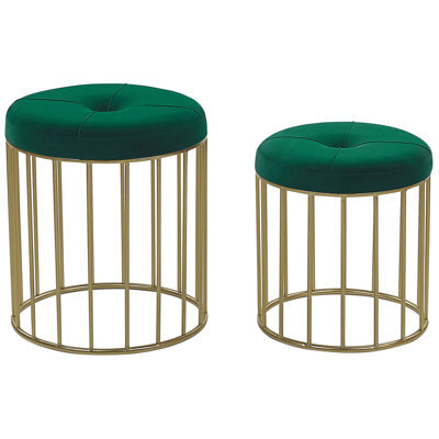 Beliani Set Of 2 Footstools Lubbock Velvet Dark Green - image 1