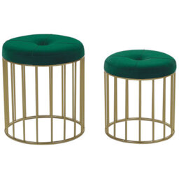 Beliani Set Of 2 Footstools Lubbock Velvet Dark Green - thumbnail 1