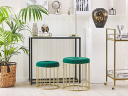 Beliani Set Of 2 Footstools Lubbock Velvet Dark Green - thumbnail 2