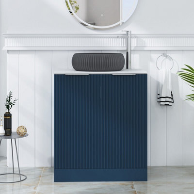 Royal Bathrooms Evora 700mm Midnight Blue Fluted Floor Standing Countertop Vanity Unit 2 Door With Milan Black Basin - image 1