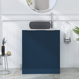 Royal Bathrooms Evora 700mm Midnight Blue Fluted Floor Standing Countertop Vanity Unit 2 Door With Milan Black Basin - thumbnail 1