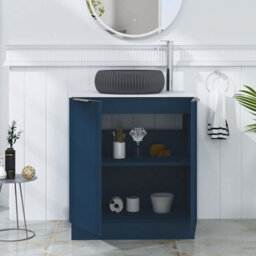 Royal Bathrooms Evora 700mm Midnight Blue Fluted Floor Standing Countertop Vanity Unit 2 Door With Milan Black Basin - thumbnail 3