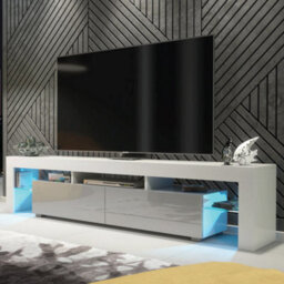 Nova Tv Unit 200Cm White And Grey High Gloss Doors With Led Lighting - Creative Furniture - thumbnail 1