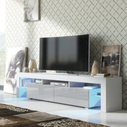Nova Tv Unit 200Cm White And Grey High Gloss Doors With Led Lighting - Creative Furniture - thumbnail 6