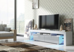 Nova Tv Unit 200Cm White And Grey High Gloss Doors With Led Lighting - Creative Furniture - thumbnail 7
