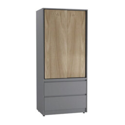 Urbn-Living Urbnliving 2 Sliding Doors Wardrobe 2 Drawer Bedroom Clothes Hanging Rail Grey Carcass With Oak Doors Storage Cupboard - thumbnail 6