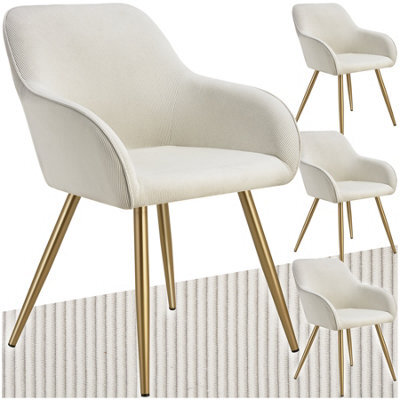 Tectake Set Of 4 Dining Chair Marilyn - Corduroy Look, Upholstered, Armchair, Continuous Backrest  - Cream/gold - image 1